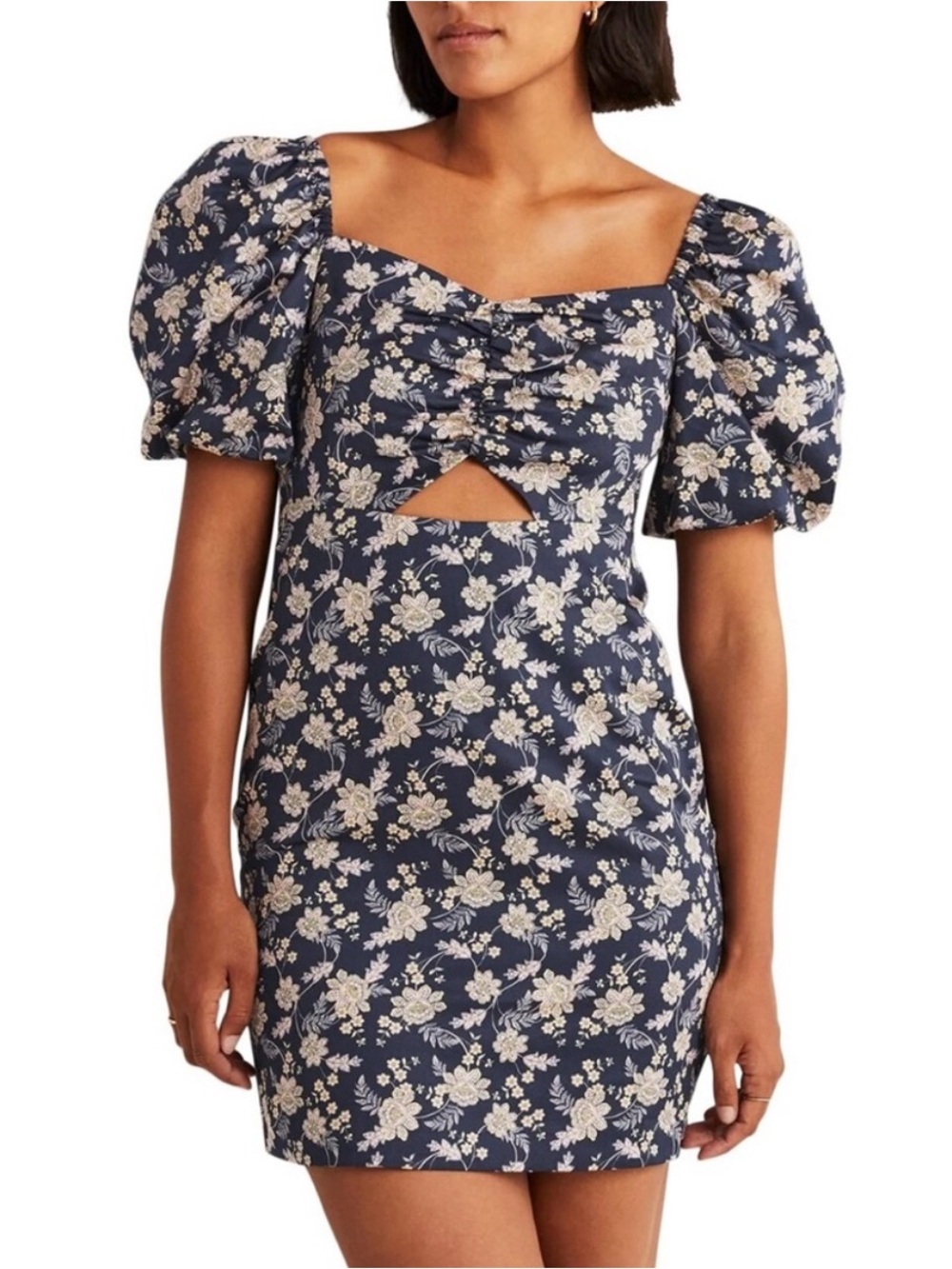 Boden Navy Chintz Bloom Floral Cut Out Puff
Sleeve Mini Dress - Size US 8R